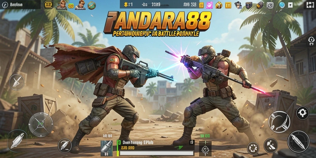 Screenshot gameplay ANDARA88 yang menampilkan pertempuran intense Battle Royale.
