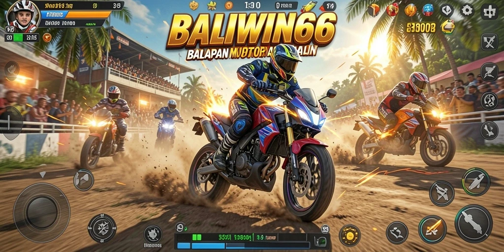 Tampilan gameplay BALIWIN66 yang mendebarkan dalam balapan motor.