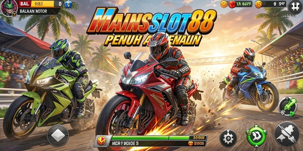 Tampilan gameplay seru dalam balapan motor.