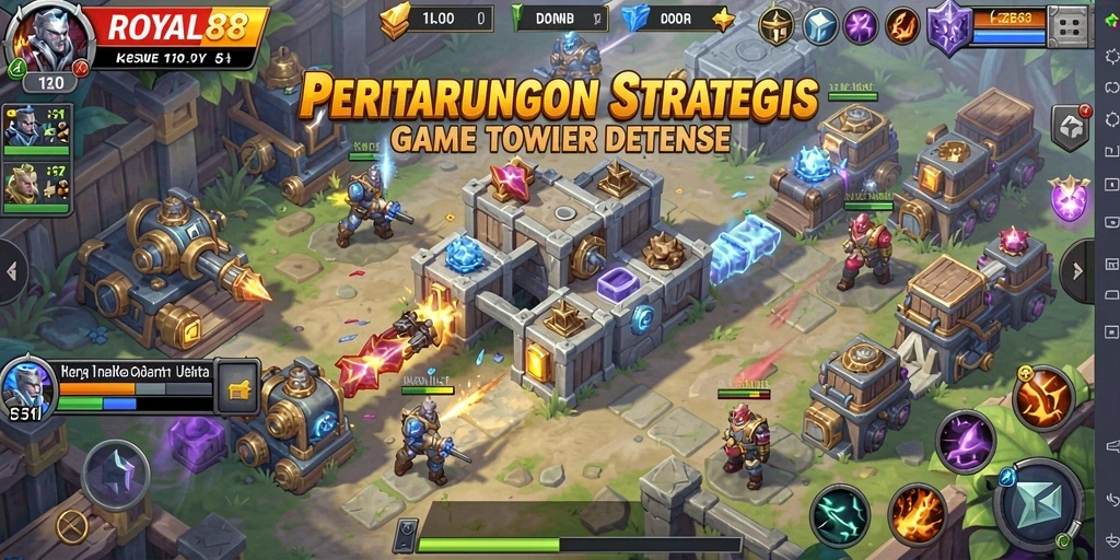 Tampilan gameplay <strong>ROYAL88</strong> yang penuh aksi dalam genre Tower Defense.