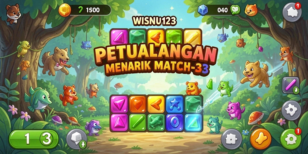 Gameplay seru WISNU123 dalam tantangan Match-3.